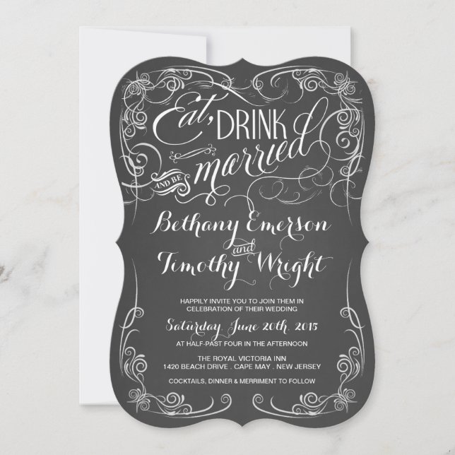 Vintage Chalkboard Wedding Die-Cut Convites (Frente)