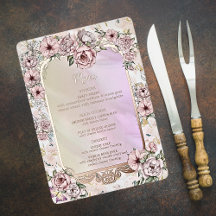 Vintage Champagne Peony Weding Foil Menu Card