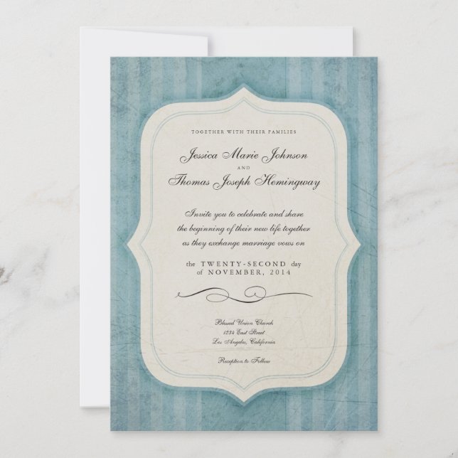 Vintage Charm Blue Monogramas Convites de Casament (Frente)