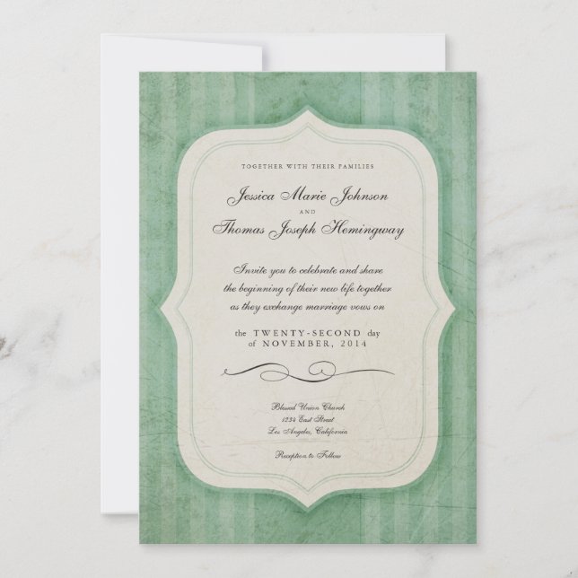 Vintage Charm Green Monogramas Convites de Casamen (Frente)
