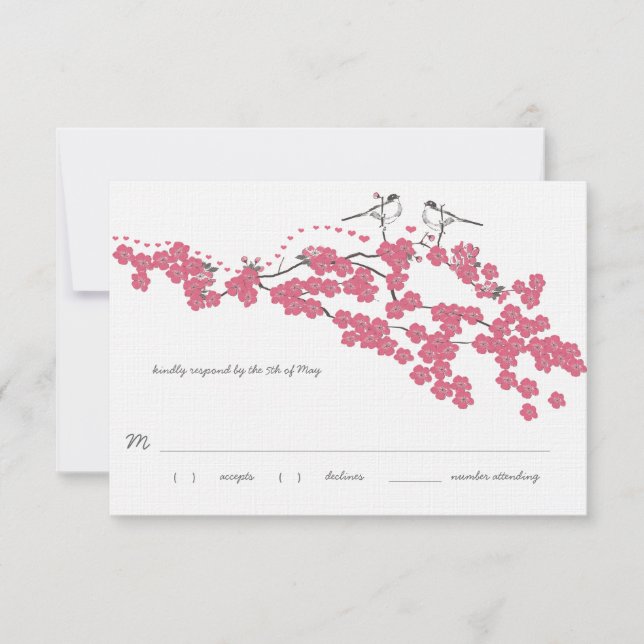 Vintage Cherry Blossom Chickadee Wedding RSVP (Frente)