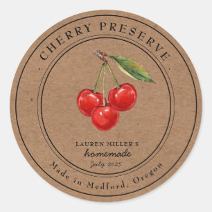 Vintage Cherry Preserve Jam Kraft papel etiqueta