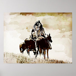 Vintage Cheyenne Warriors em Horseback Poster