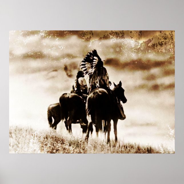Vintage Cheyenne Warriors em Horseback Poster (Frente)