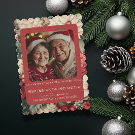 Vintage Chic Christas Floral Red Cartão com fotos