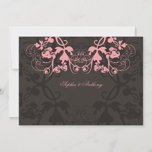 Vintage Chic Floral Flourish Pink Convite de casam (Frente)