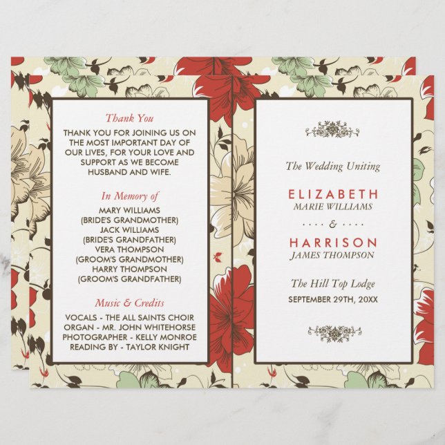 Vintage Chic Floral Weding Program (Frente/Verso)