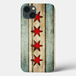 Vintage Chicago Flag Distante Wood Look