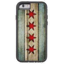 Vintage Chicago Flag Distante Wood Look