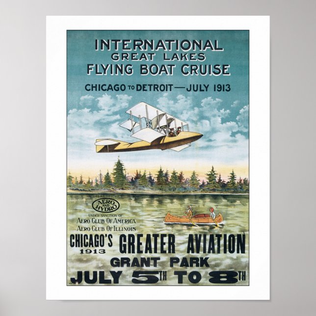 Vintage Chicago Flying Boat Cruse Poster de viagen (Frente)
