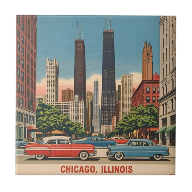 Vintage Chicago Illinois City Skyline Retro Travel (Frente)