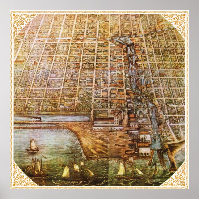 Vintage Chicago Map Poster 1856 (Frente)