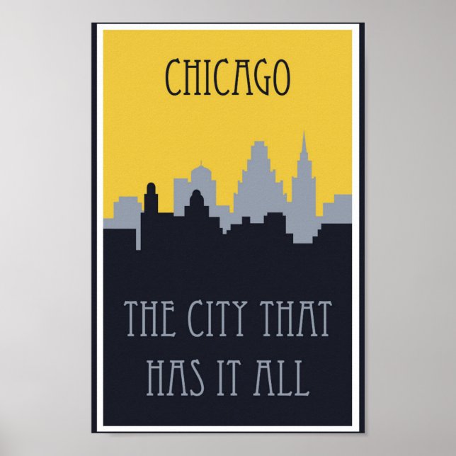 Vintage Chicago Skyline Travel Poster (Frente)