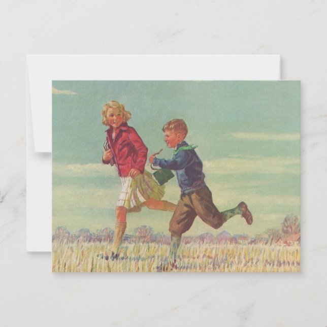Vintage Children Running to School Carregando Book (Frente)