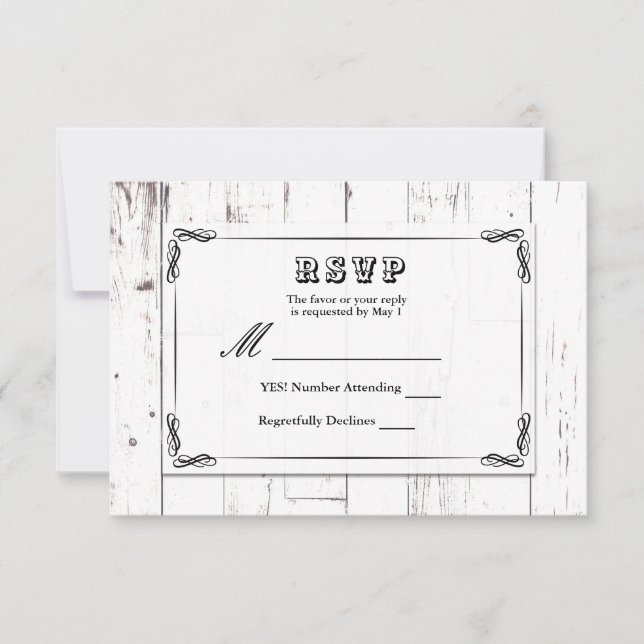 Vintage Chique White Wood Barn Weding RSVP (Frente)