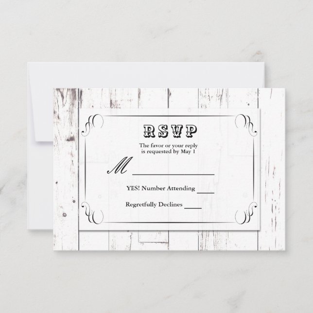 Vintage Chique White Wood Barn Weding RSVP (Frente)