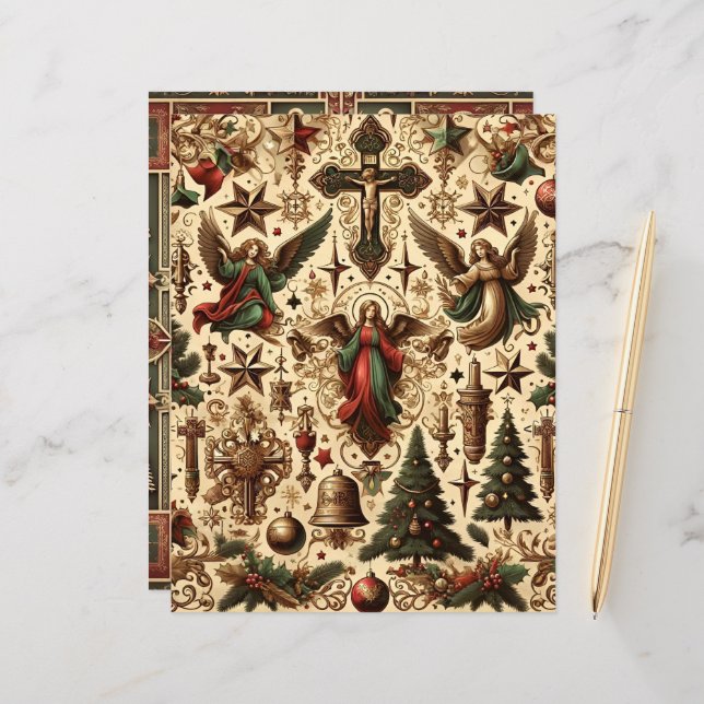 Vintage Christian Christmas Scrapbook Paper (Frente/Verso In Situ)