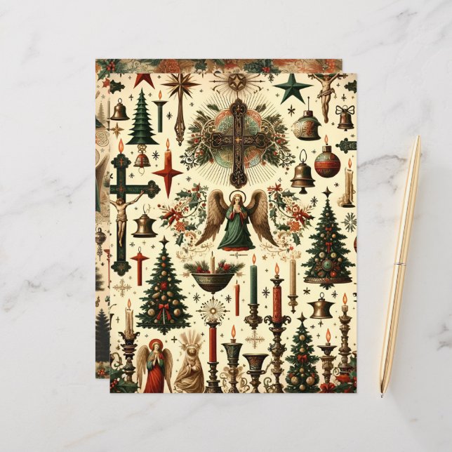 Vintage Christian Christmas Scrapbook Paper (Frente/Verso In Situ)