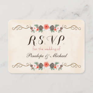 Vintage Christma Floral Pinecone Wedding RSVP Card
