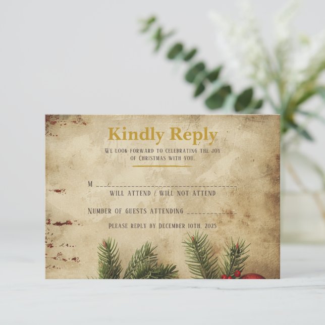 Vintage Christmas Gold RSVP Card | Elegant (Em pé/Frente)