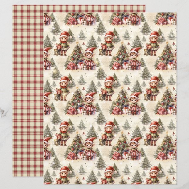 Vintage Christmas Scrapbook Paper (Frente/Verso)