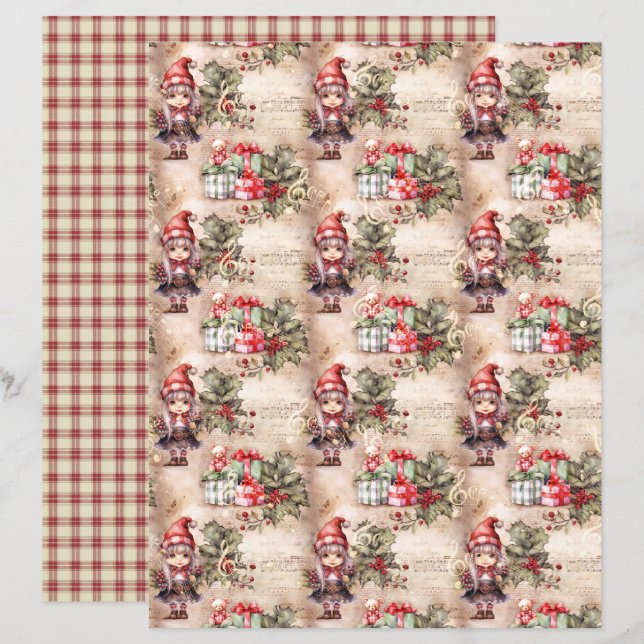 Vintage Christmas Scrapbook Paper (Frente/Verso)