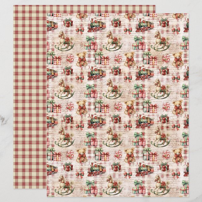Vintage Christmas Scrapbook Paper (Frente/Verso)