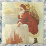 Vintage Christmas Victorian Santa Claus in Chimney<br><div class="desc">Vintage illustration Victorian Era Merry Christmas holiday design featuring Santa Claus on a rooftop climbing down a snow covered chimney with a sack full of toys on Christmas Eve. A very chilly winter evening with Jolly Saint Nicholas on the roof.</div>