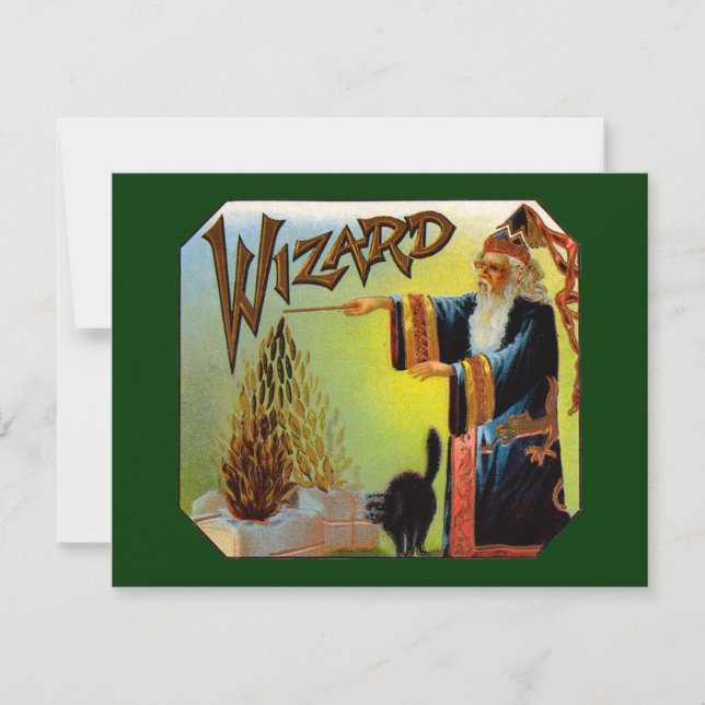 Vintage Cigar Label Art, Wizard com Black Cat (Frente)