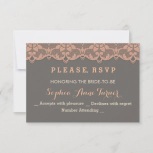 Vintage Cinza Pêssego Renda Casamento RSVP Persona