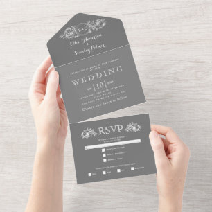 Vintage cinza, quadro floral, iniciais, casamento