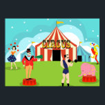 Vintage Circus Poster<br><div class="desc">Subam, pessoal! Suba até o incrível Poster do Circo Vintage. Sim, vamos, vamos todos! Este meio século de arte moderno e minimalista apresenta um desenho animado de um circo genuíno de três anéis. Leva tudo. Com a relva verde, você pode ver um mestre de anéis vestindo um casaco vermelho com...</div>