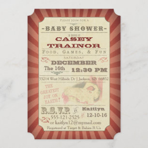Vintage Circus Ticket Baby Girl Chá Convite