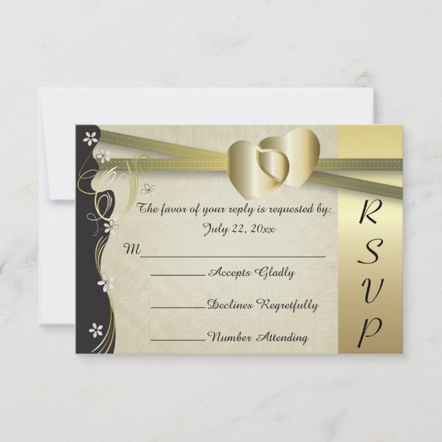 Vintage Classy Dourado Heart Wedding - RSVP (Frente)
