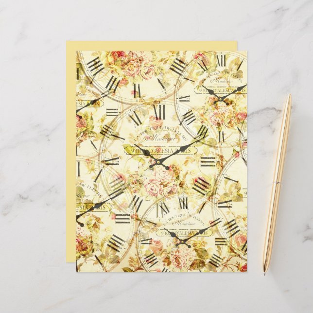 Vintage Clocks Collage Scrapbook Paper (Frente/Verso In Situ)