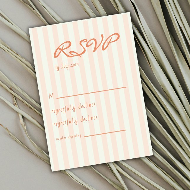 Vintage Coastal Minimal Peach Stripes Wedding RSVP (Criador carregado)