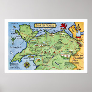 Vintage Colorful North Wales Impressão