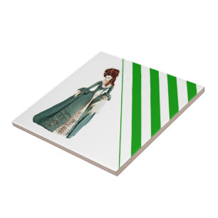 Vintage com faixa verde e branca de Azulejo cerâmi