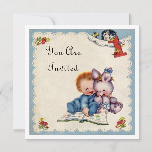 Vintage - Convite Para Um Aniversário De Um Ano (Frente)