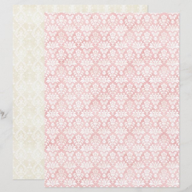 Vintage Coquette Damask Scrapbook Paper (Frente/Verso)