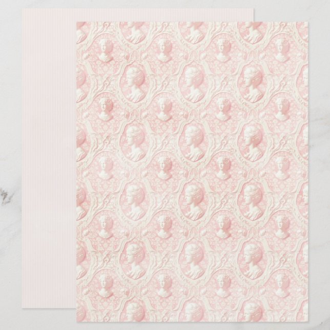 Vintage Coquette Pink Cameo Scrapbook Paper (Frente/Verso)
