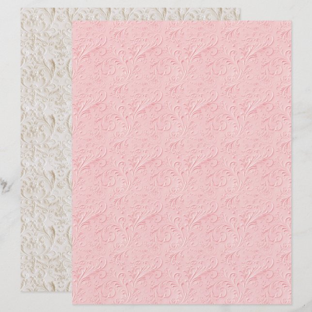 Vintage Coquette Pink Texture Scrapbook Paper (Frente/Verso)
