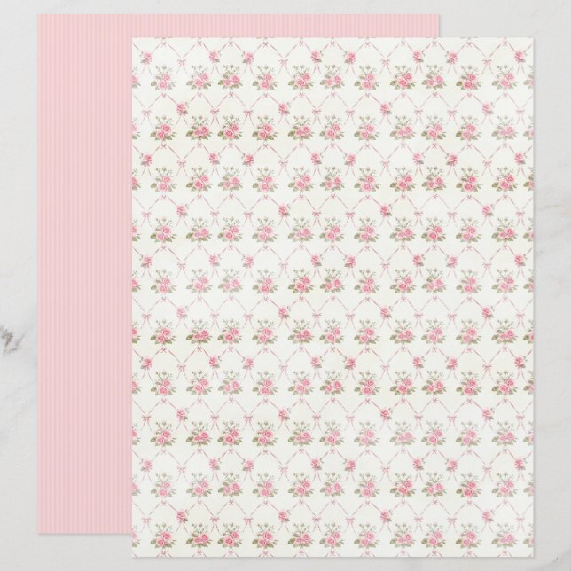 Vintage Coquette Rose Floral Paper Sheet (Frente/Verso)