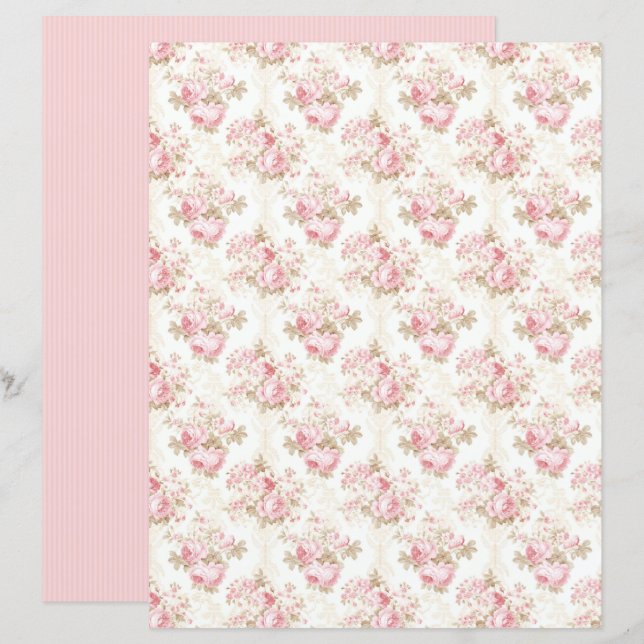Vintage Coquette Rose Floral Paper Sheet  (Frente/Verso)