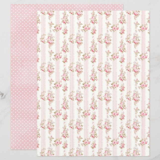 Vintage Coquette Rose Floral Scrapbook Paper (Frente/Verso)