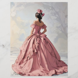 Vintage cor-de-rosa Vestido Vitoriano Lady Scrapbo