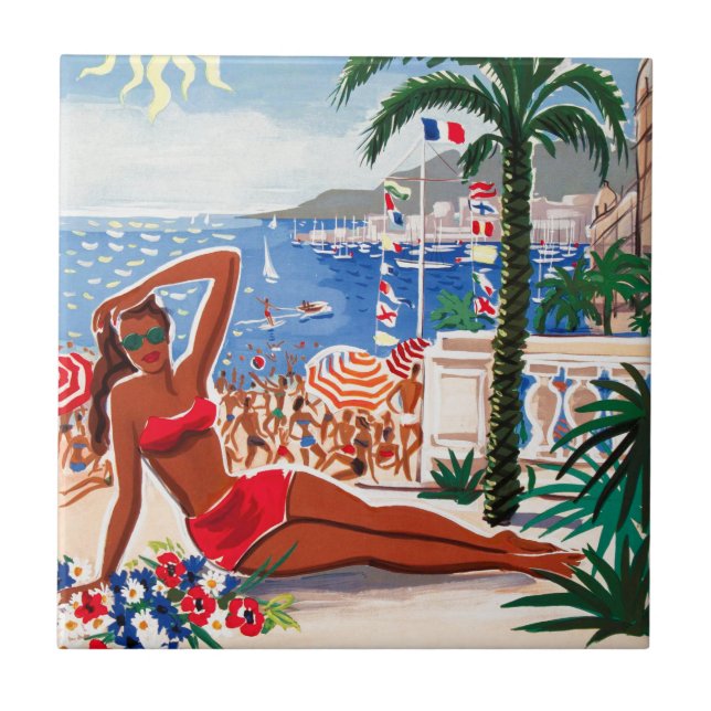 Vintage Cote D'Azur Beach Girl (Frente)