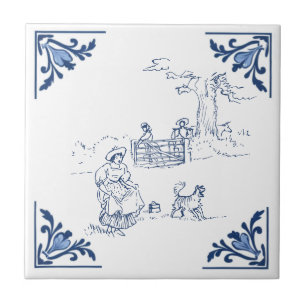 Vintage Country caminha com Dog Delft Blue e White