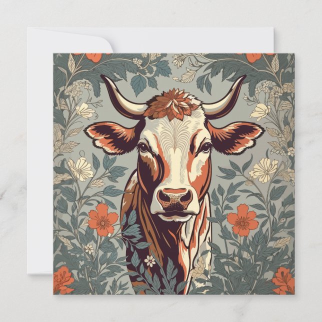 Vintage Cow William Morris Inspirou Floral (Frente)