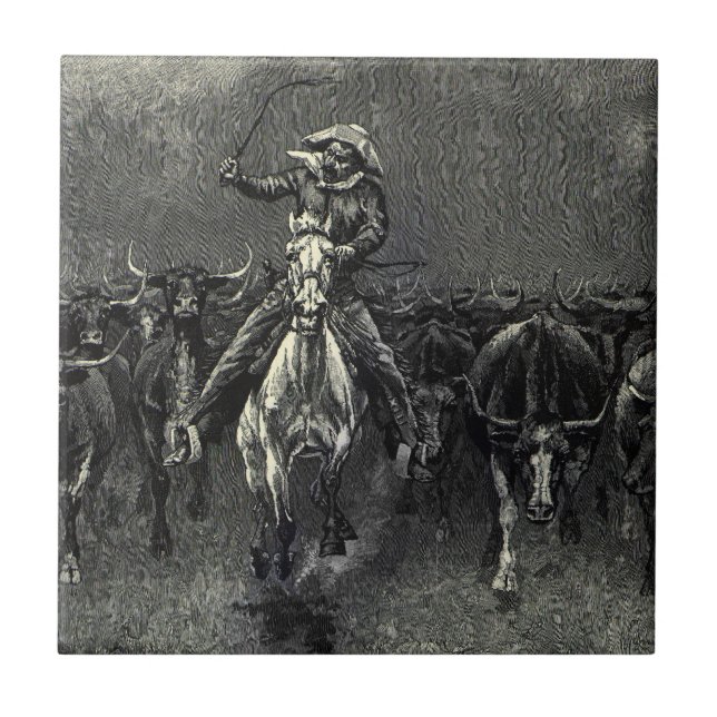 Vintage Cowboys, um Stampede de Frederic Remington (Frente)